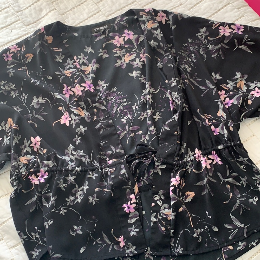 Black floral blouse